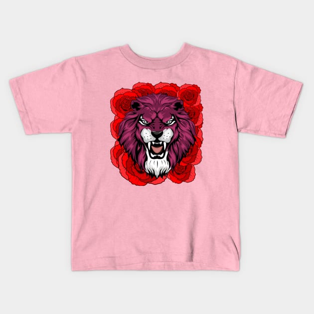 Lion Of Rose Kids T-Shirt by CloudyStars